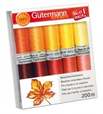 Gütermann broderitråds sæt i gule og rødlige farver