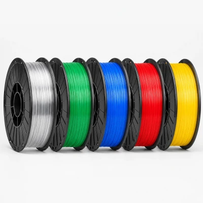 SKILPRO - Transparent PLA++ filamentpakke - transparent, gr&oslash;nn, bl&aring;, r&oslash;d og gul - 5 x 1 kg