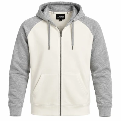 JAMES & NICHOLSON MEN'S LIFESTYLE ZIP-HOODY Offwhite/Grey Heather Large