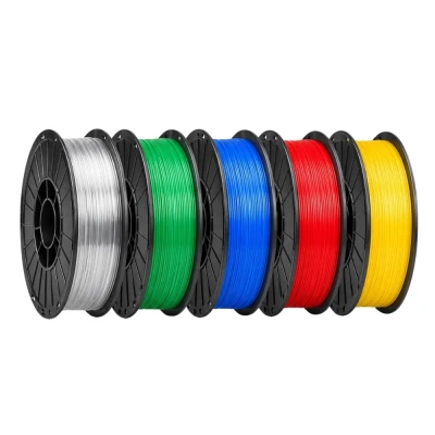 SKILPRO - Transparent PLA++ filamentpakke - transparent, gr&oslash;nn, bl&aring;, r&oslash;d og gul - 5 x 1 kg